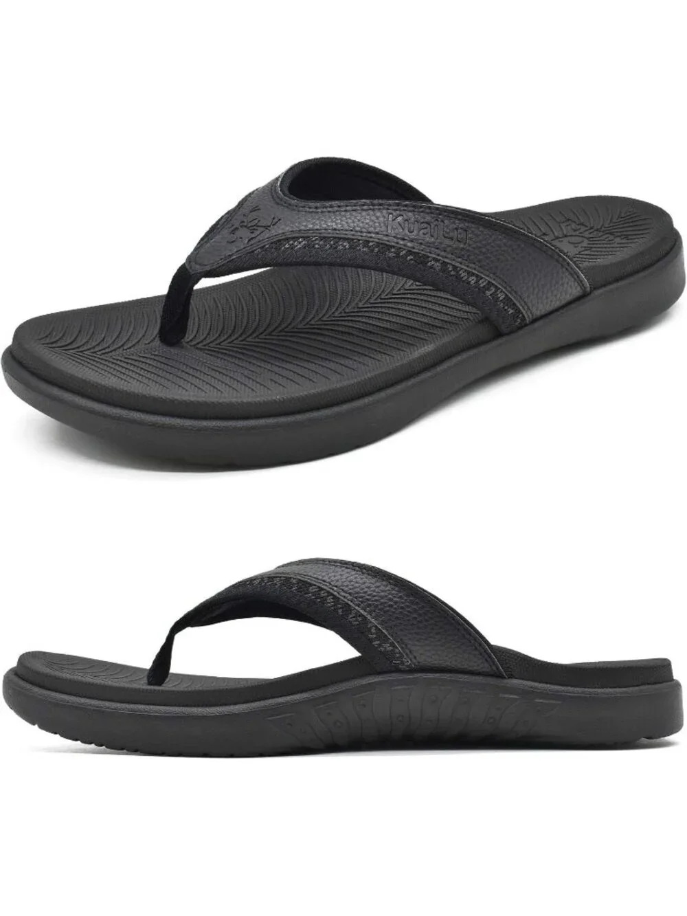 Men's All Black Sport Flip Flops Comfort Orthotic Thong Sandals Arch Support